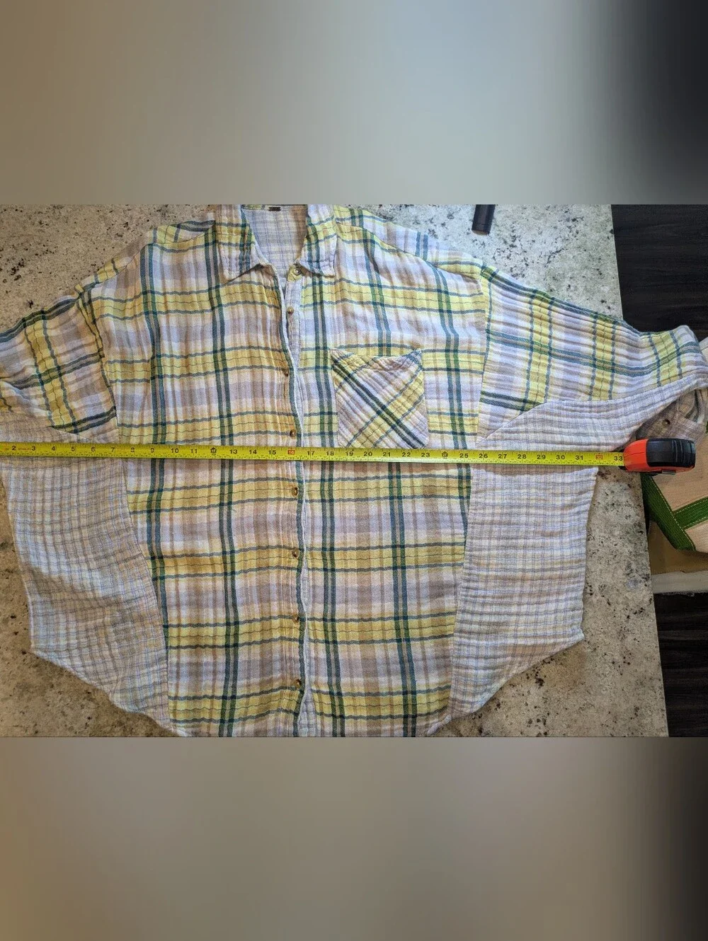 Free People Plaid Cotton Gauze Button Front Oversized Dolman Shirt No Size Tag